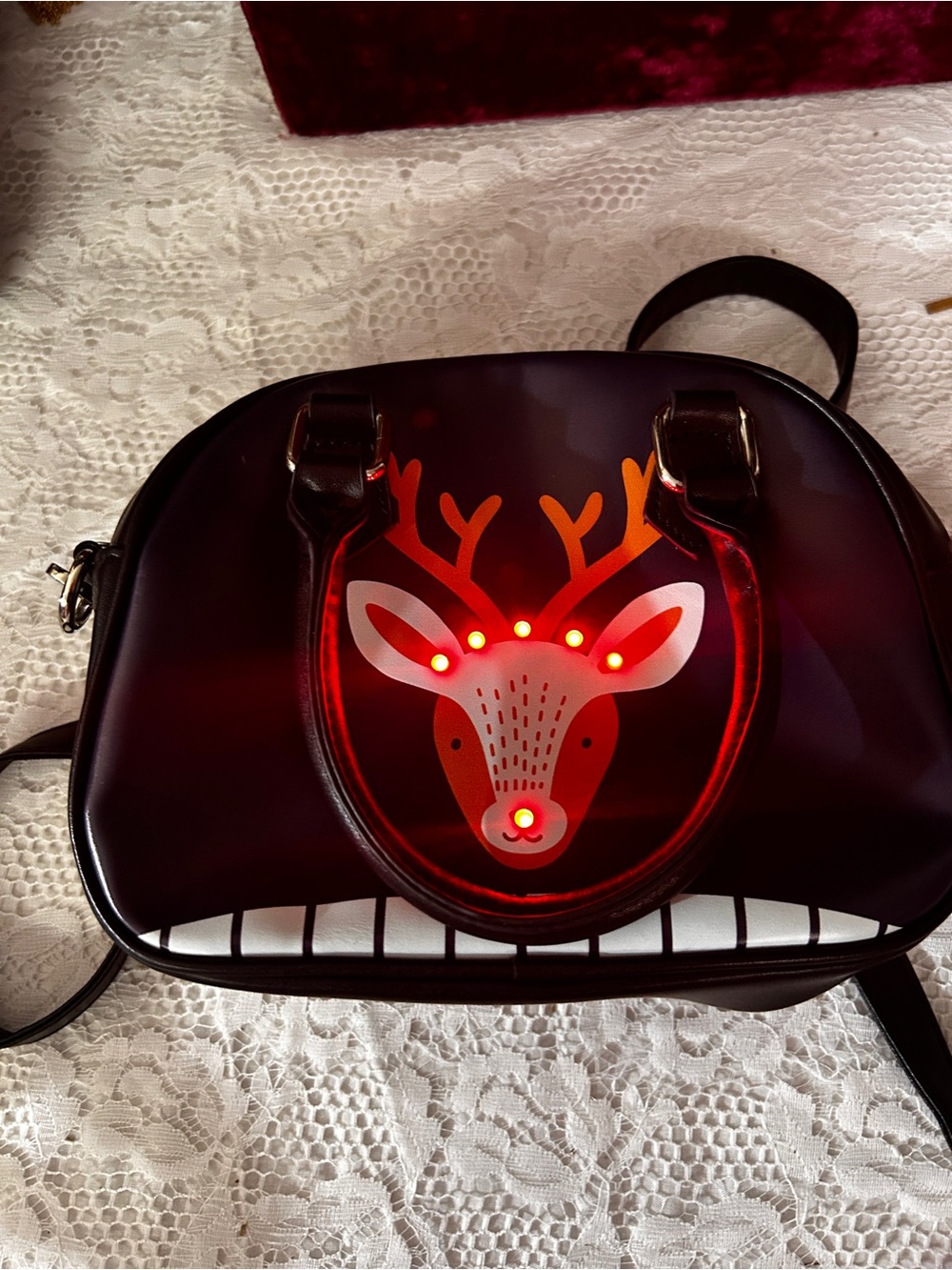Light Up ReinDeer Print Dome Satchel Handbag works